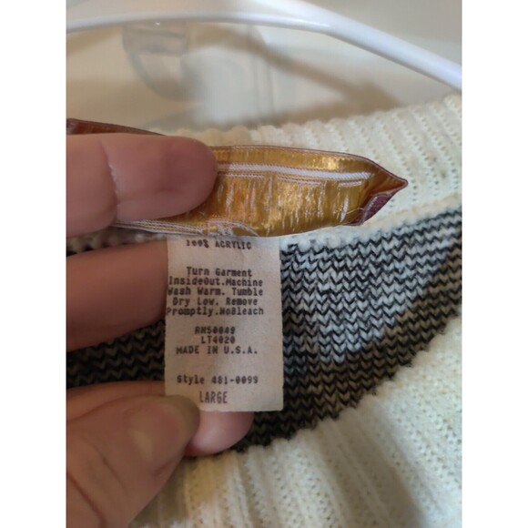 Vintage Worthington Black Ivory Sweater - Large 100% Acrylic 80s Cosby Grandpa - Picture 3 of 7